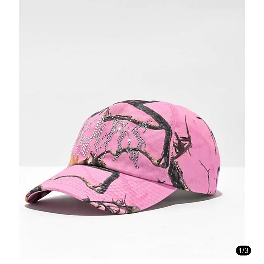 Personal Fears Pink Rhinestone Camo Adjustable Baseball Cap Strapback NWOT $36
